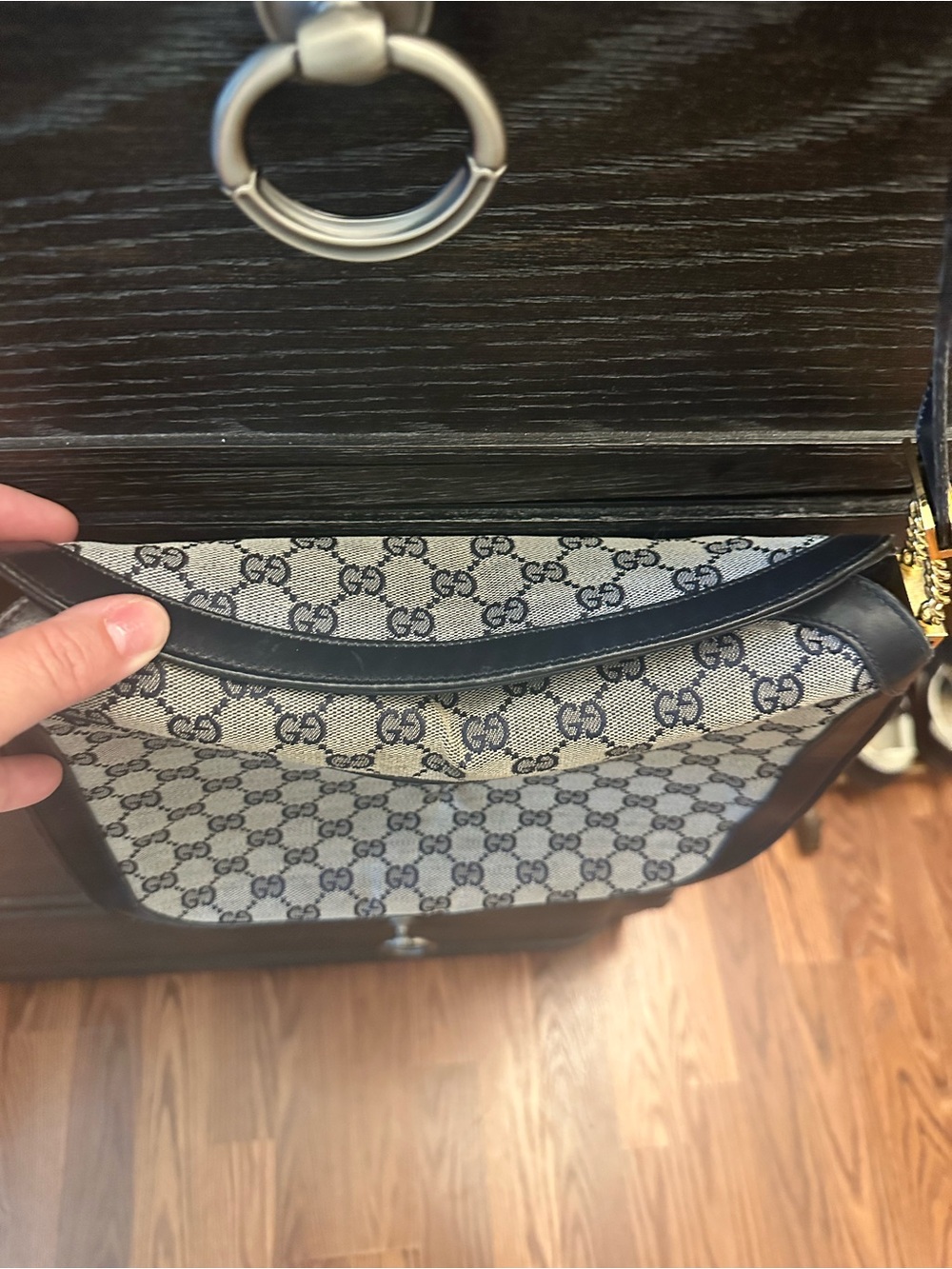 Gucci Black & Beige GG Canvas Shoulder Bag with Gold Hardware - Picture 16 of 16